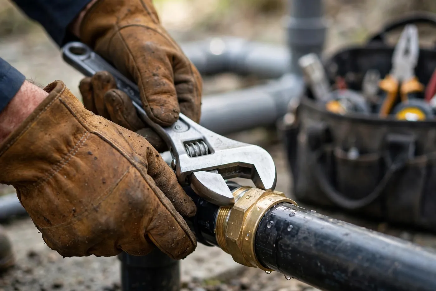 Technician using tools during a service visit