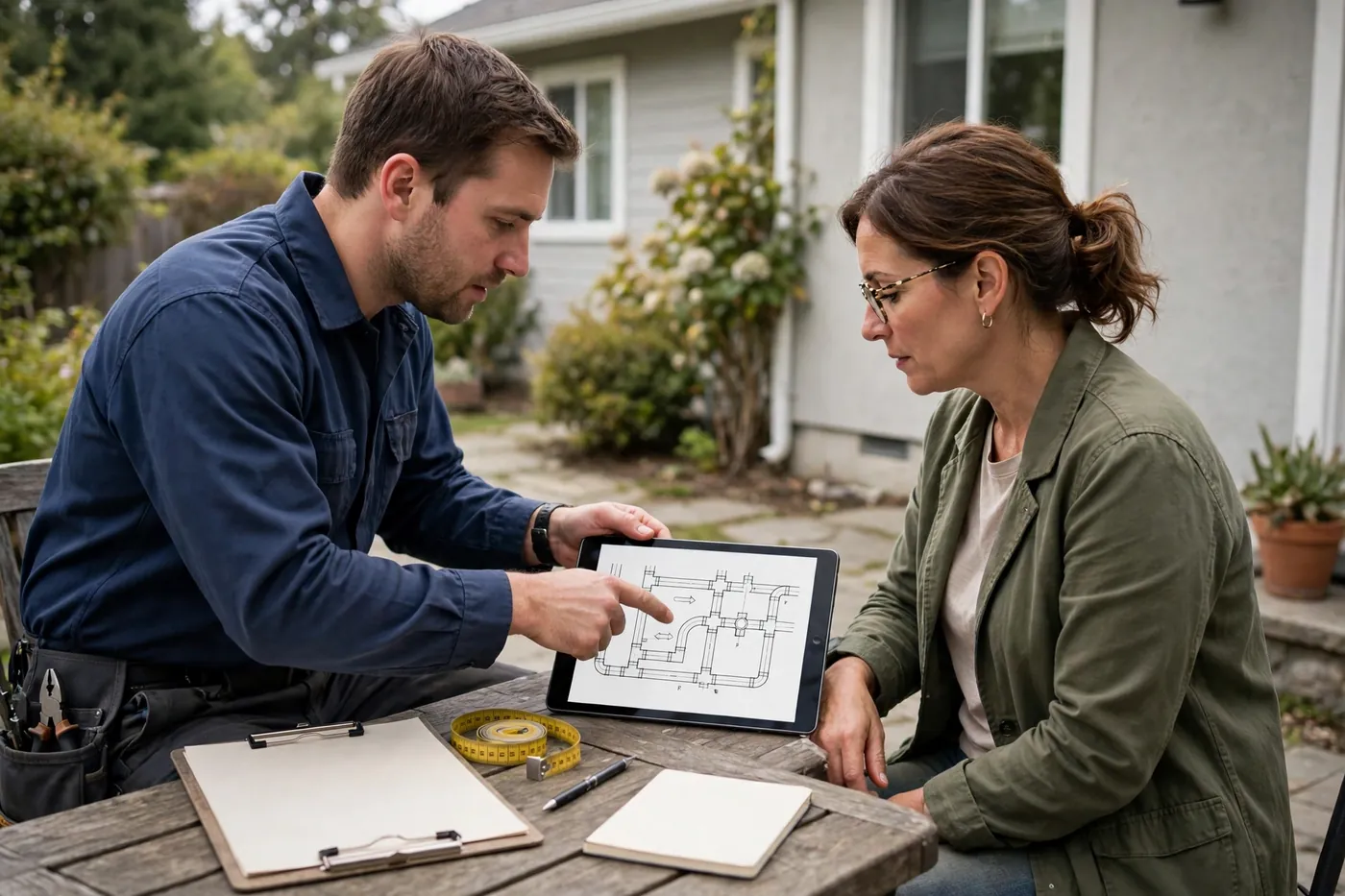 Technician reviewing a repair plan